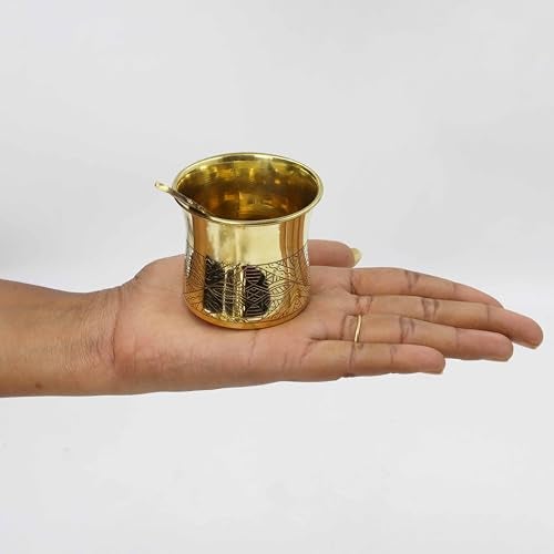 Spillbox Traditional Handcrafted Brass panchapatra panchpathiram panchapalli for Pooja/Worship - Designed Panchamurt Set - Image 3