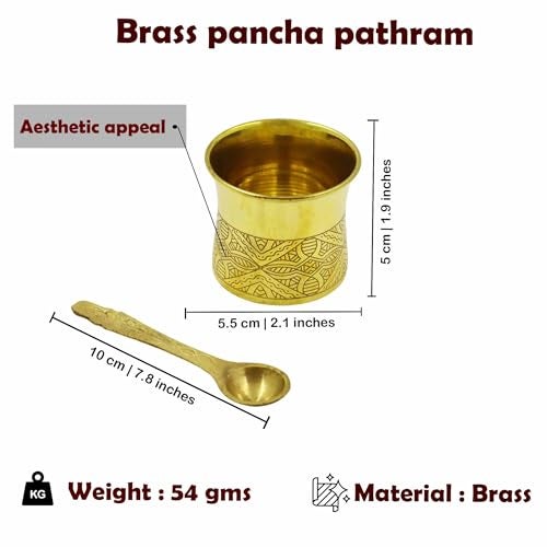 Spillbox Traditional Handcrafted Brass panchapatra panchpathiram panchapalli for Pooja/Worship - Designed Panchamurt Set - Image 4