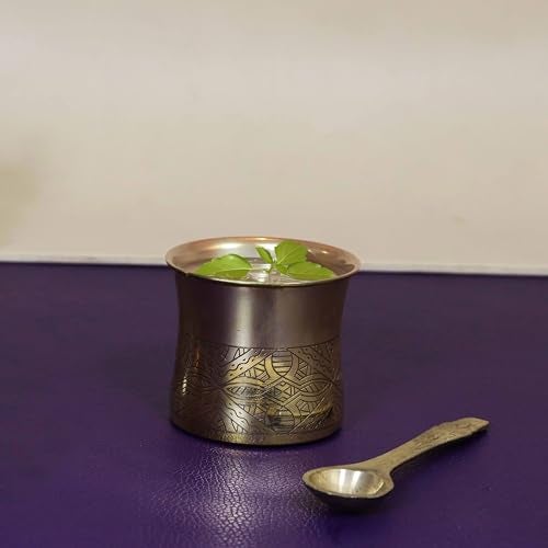 Spillbox Traditional Handcrafted Brass panchapatra panchpathiram panchapalli for Pooja/Worship - Designed Panchamurt Set - Image 2