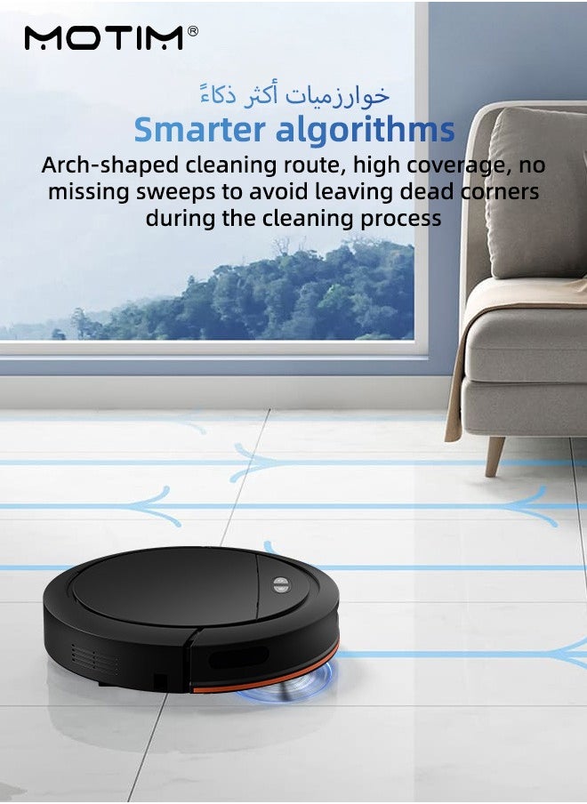 موتيم - مكنسة كهربائية روبوتية، مكنسة كهربائية روبوتية متصلة بشبكة Wi-Fi، مكنسة كهربائية روبوتية ذاتية الشحن، شفط قوي بقوة 4000 باسكال، وقت تشغيل يصل إلى 100 دقيقة، أوضاع تنظيف متعددة وتخطيط ذكي للمسار - Image 1