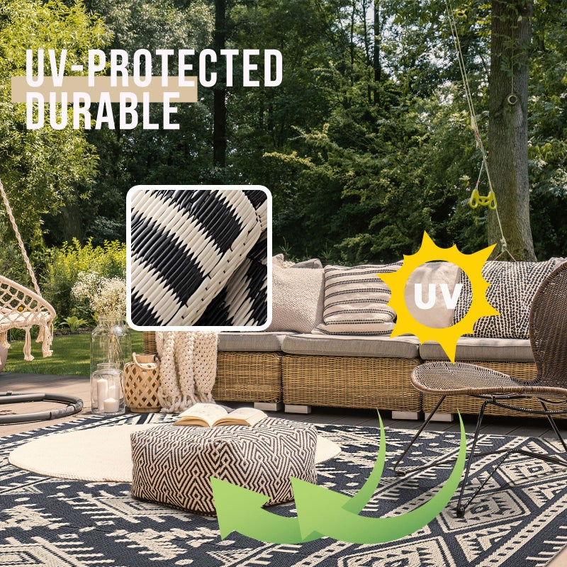 OLANLY Outdoor Rug Waterproof 5x8 ft, Reversible Outdoor Plastic Straw Rug, Boho Patio Rug, Indoor Outdoor Carpet, RV Mat Outside for Patio, Camp, Picnic, Balcony, Deck, Backyard, Black & Beige - Image 4