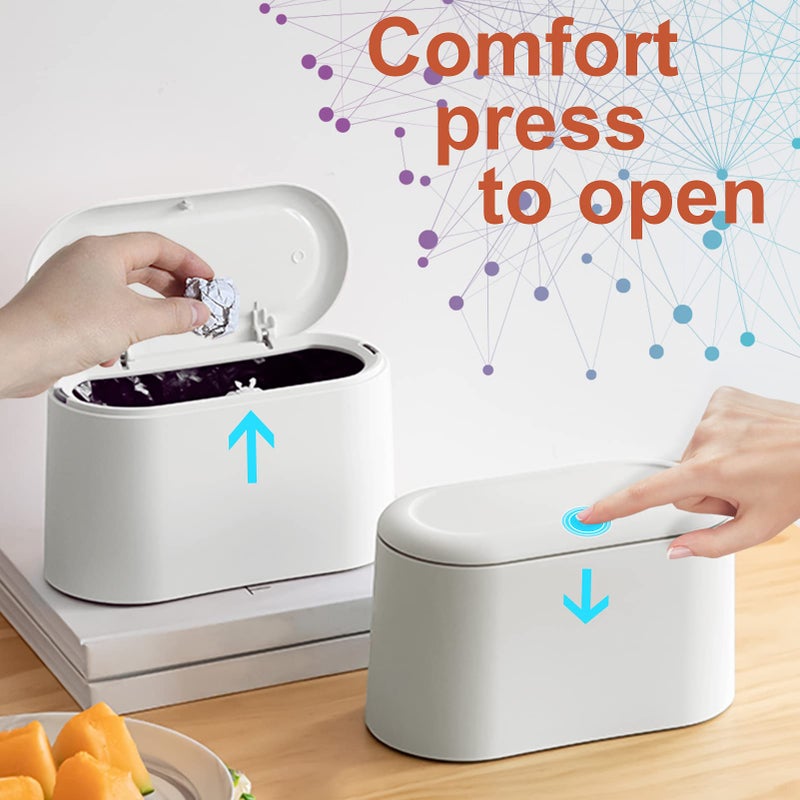 Business King Mini Desk Trash Can with Lid with 90 Pcs Trash Bag, Lint Bin 0.5 Gallon Countertop Waste Bin for Table Tiny Garbage Can for Office Bedroom (White) - Image 5