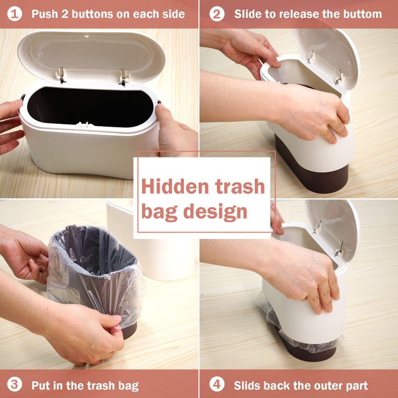 Business King Mini Desk Trash Can with Lid with 90 Pcs Trash Bag, Lint Bin 0.5 Gallon Countertop Waste Bin for Table Tiny Garbage Can for Office Bedroom (White) - Image 4