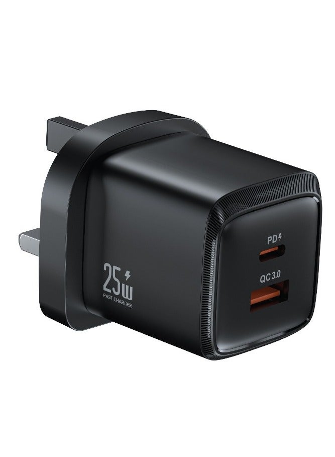 GREEN LION Dual Port Wall Charger G-Charge Series with 1m Lightning to Type-C Cable/ PD25W & QC 18W/ PPS 25W Max / Ultra-Compact Travel Charger/ UK Plug/Fast Charging Wall Charger - Black - Image 2