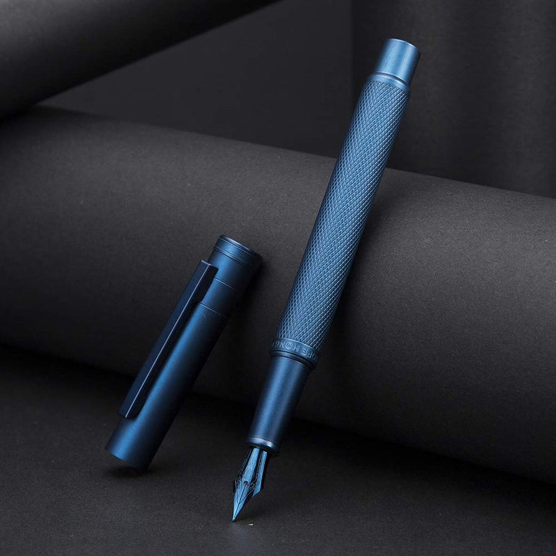 Asvine Hongdian 1851 Dark Blue Forest Fountain Pen Medium Nib, Classic Design with Converter and Metal Pen Case - Image 3