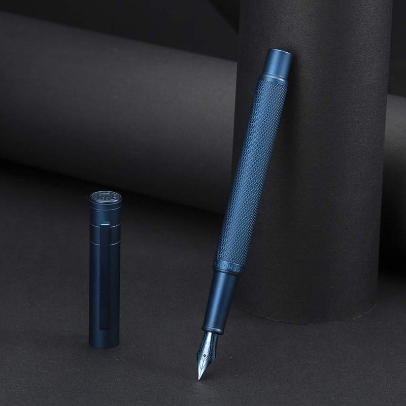 Asvine Hongdian 1851 Dark Blue Forest Fountain Pen Medium Nib, Classic Design with Converter and Metal Pen Case - Image 4