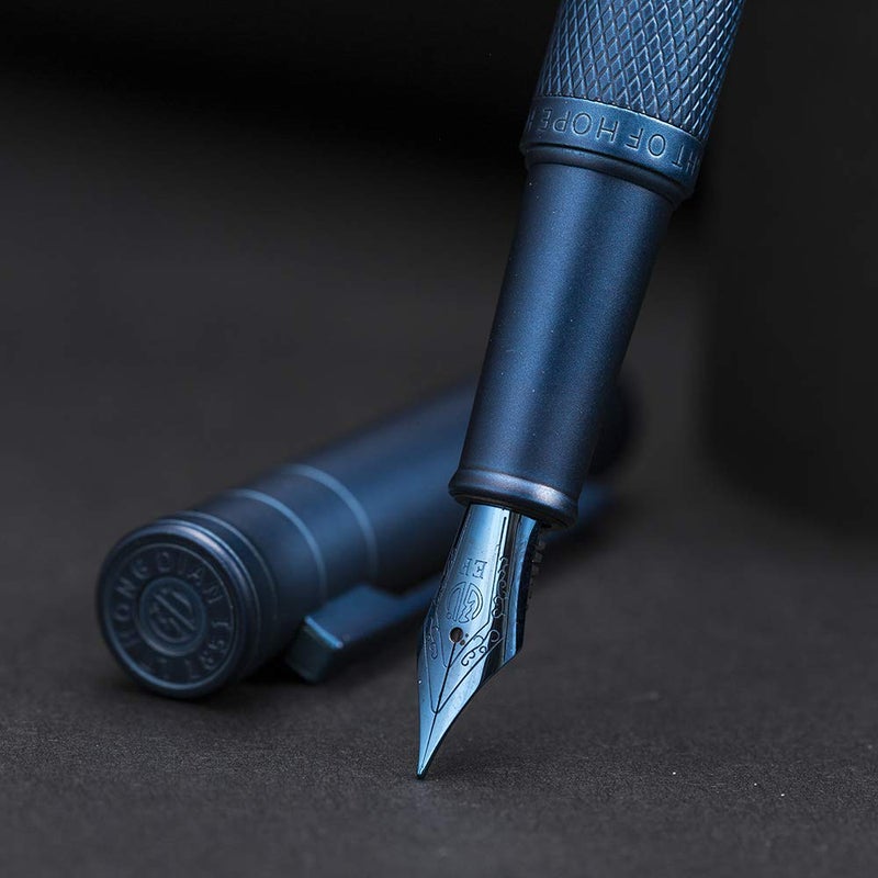 Asvine Hongdian 1851 Dark Blue Forest Fountain Pen Medium Nib, Classic Design with Converter and Metal Pen Case - Image 5