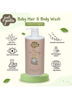 Just Gentle Just Gentle Baby Hair & Body Wash - - Ultra Gentle, 99% Natural Ingredients, Hydrating Aloe Vera & Chamomile, Tear-Free, 900ml  - Image 4