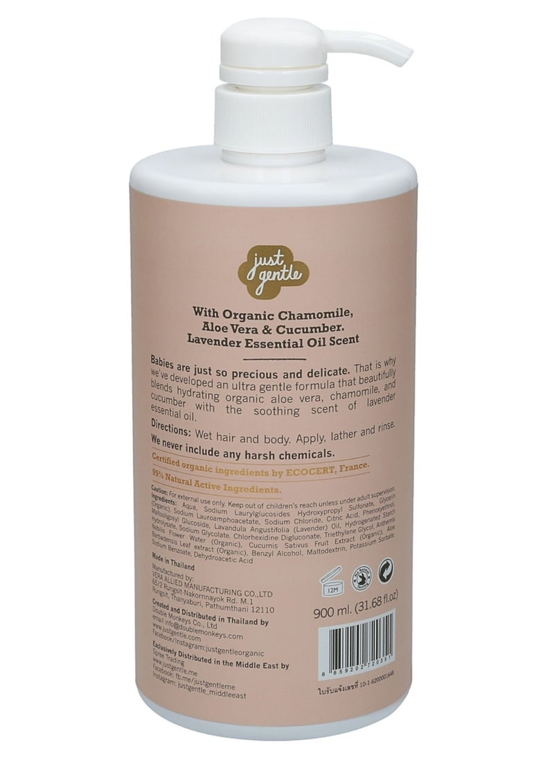 Just Gentle Just Gentle Baby Hair & Body Wash - - Ultra Gentle, 99% Natural Ingredients, Hydrating Aloe Vera & Chamomile, Tear-Free, 900ml  - Image 2