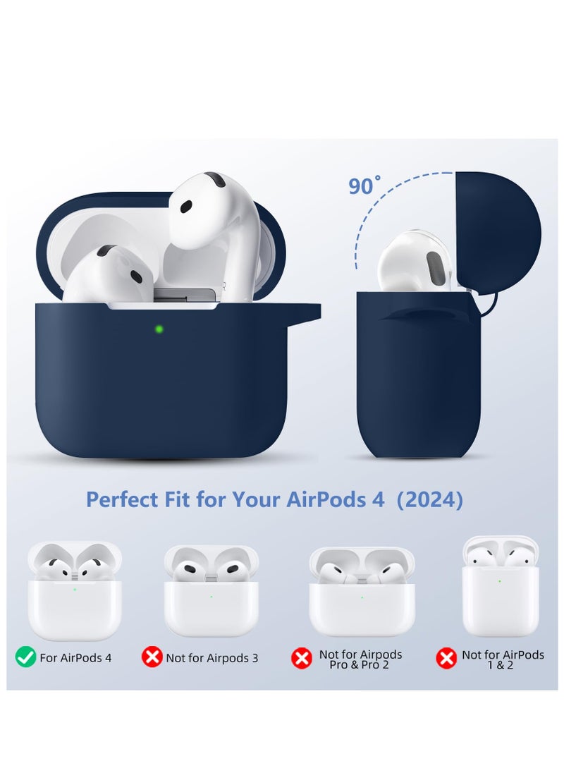 سزوكست - غطاء حافظة AirPods 4 AirPods 4 مع سلسلة مفاتيح حماية كاملة للجسم من الصدمات من السيليكون الناعم اللطيف متوافق مع غطاء AirPods الجيل الرابع للنساء والرجال LED أمامي مرئي أزرق - Image 1