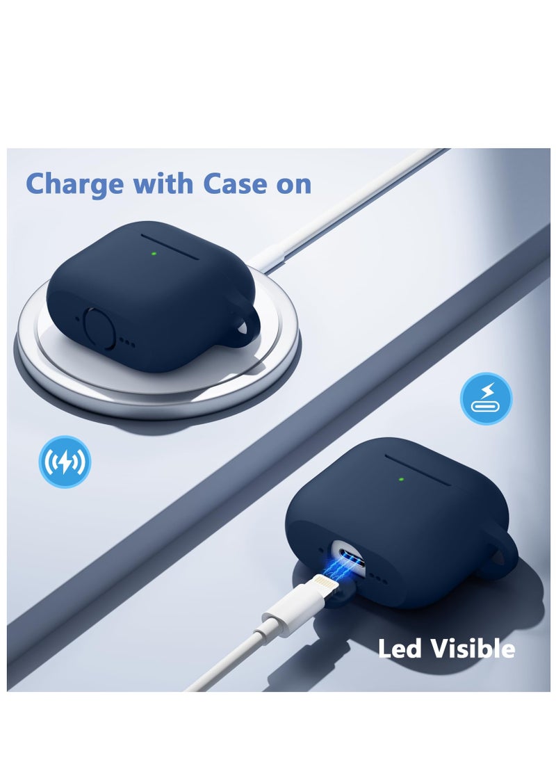 سزوكست - غطاء حافظة AirPods 4 AirPods 4 مع سلسلة مفاتيح حماية كاملة للجسم من الصدمات من السيليكون الناعم اللطيف متوافق مع غطاء AirPods الجيل الرابع للنساء والرجال LED أمامي مرئي أزرق - Image 1
