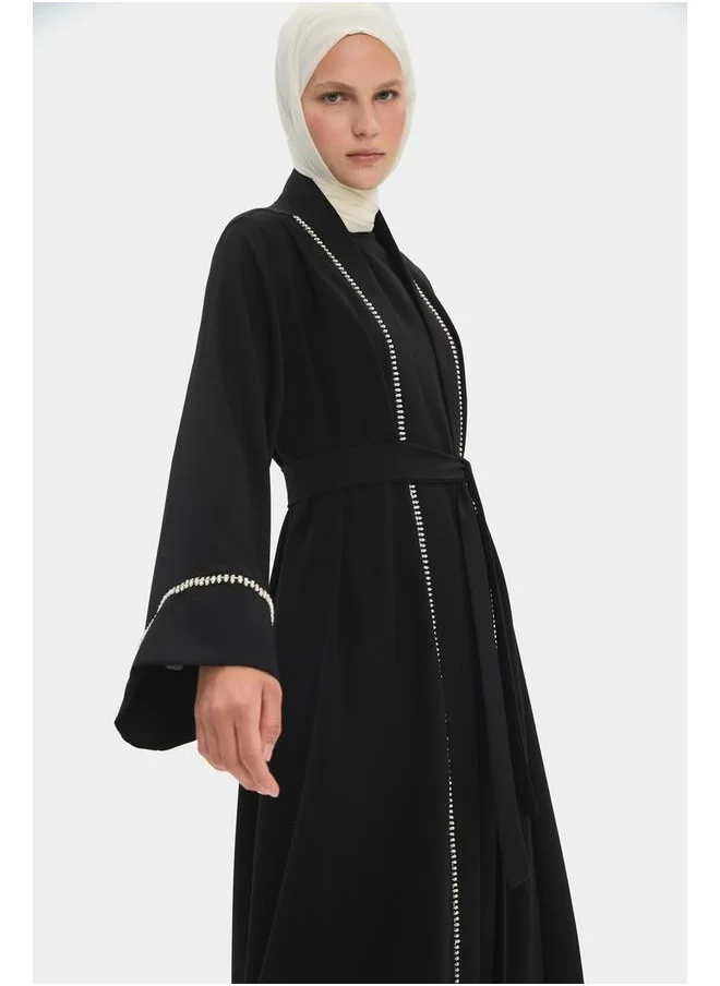 جون June Women Stone Detailed Flowy Abaya Black