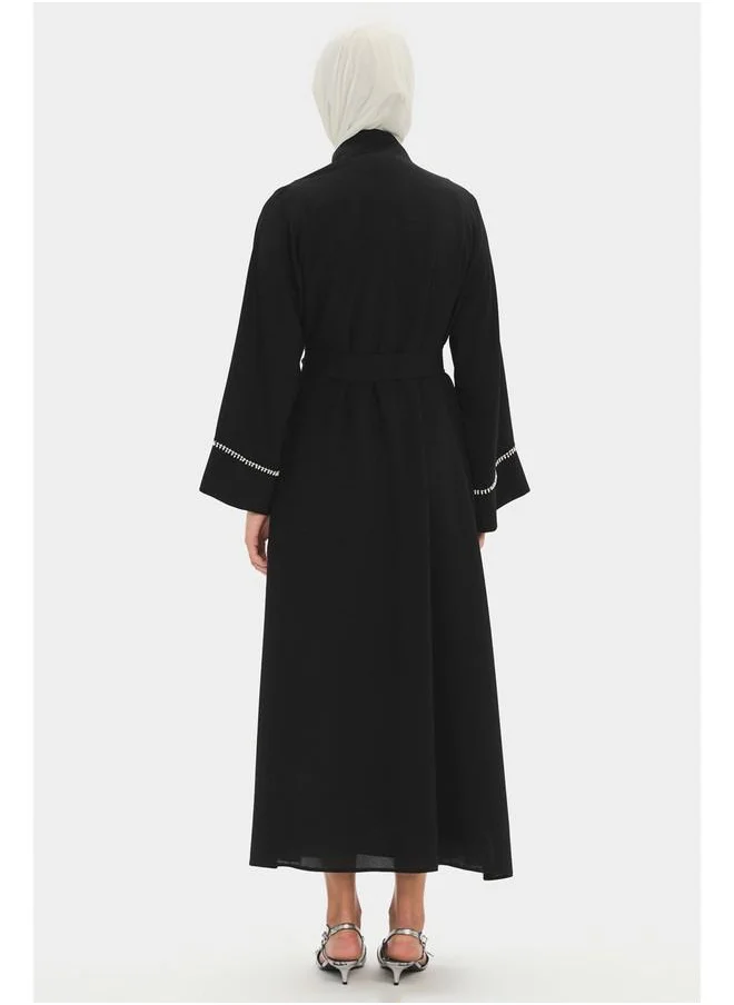جون June Women Stone Detailed Flowy Abaya Black