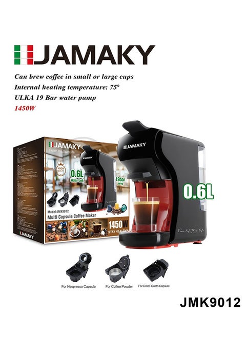 Multi Capsule Coffee Maker with Italian technology , Household 1450W Automatic Drip Coffee Machine 0.6L Water Capacity