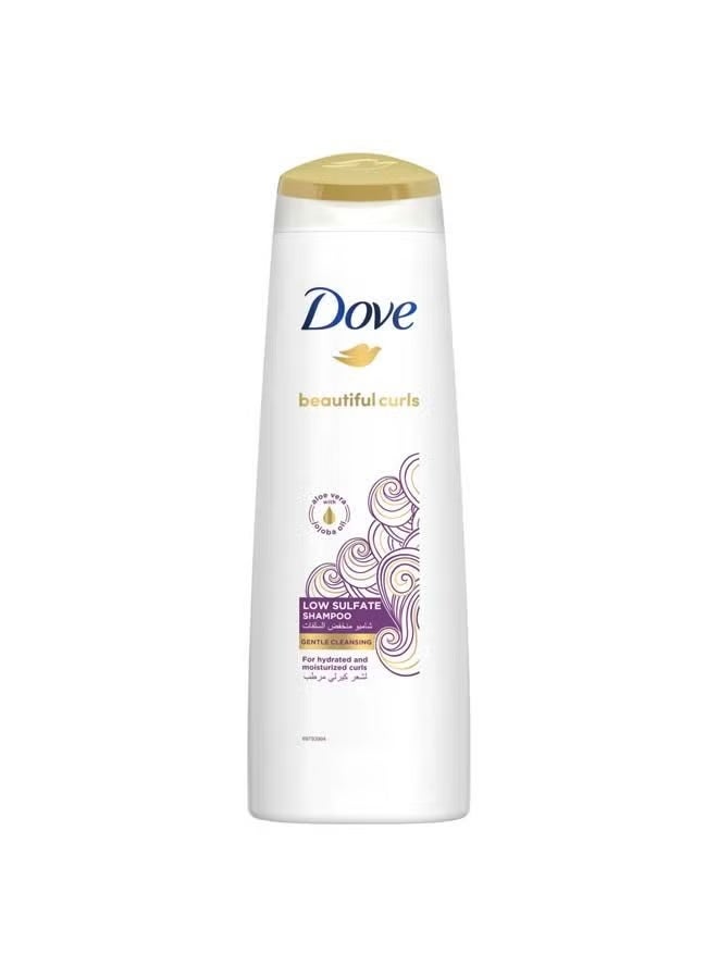 Dove Beautiful Curls shampoo, low sulfate, infused with aloe vera & jojoba oil, gently removes product build-up to restore shine and mositure for a clean hydrated, healthy curls 350ml - Image 1