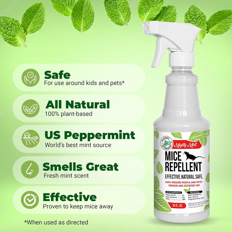 Mighty Mint Peppermint Oil Mouse Repellent Spray – Natural Indoor & Outdoor Control for Mice and Rodents – Plant-Based, Extra-Strong Formula - 16 oz - Image 2