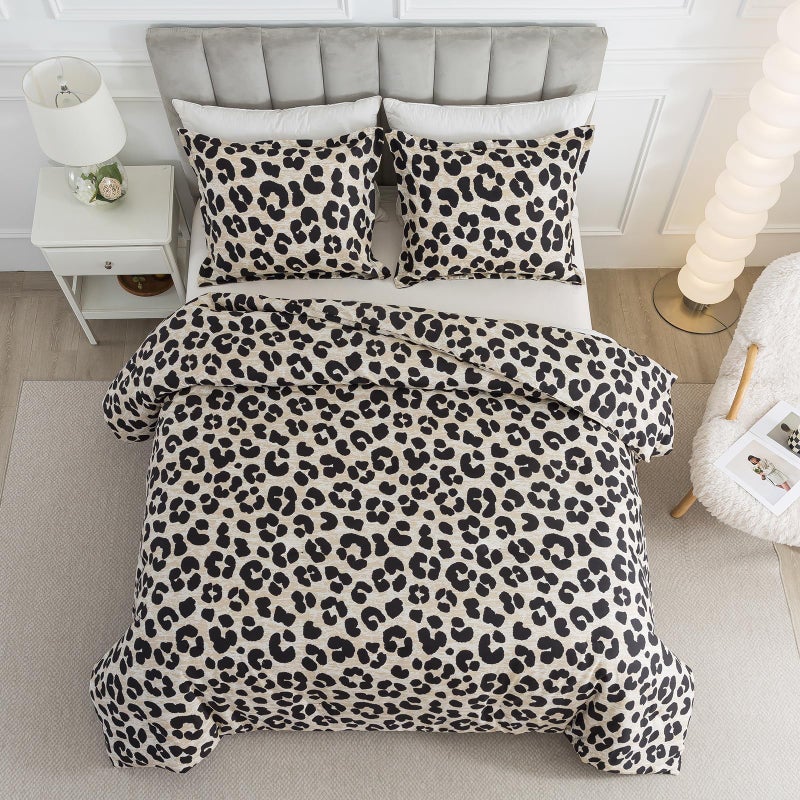 Caressma Safari Leopard Cheetah Print Comforter Set, Queen Size 3 Pieces for All Seasons, Ultra Soft Microfiber, Untamed Wilderness Style Comforter with Pillowshams - Image 1