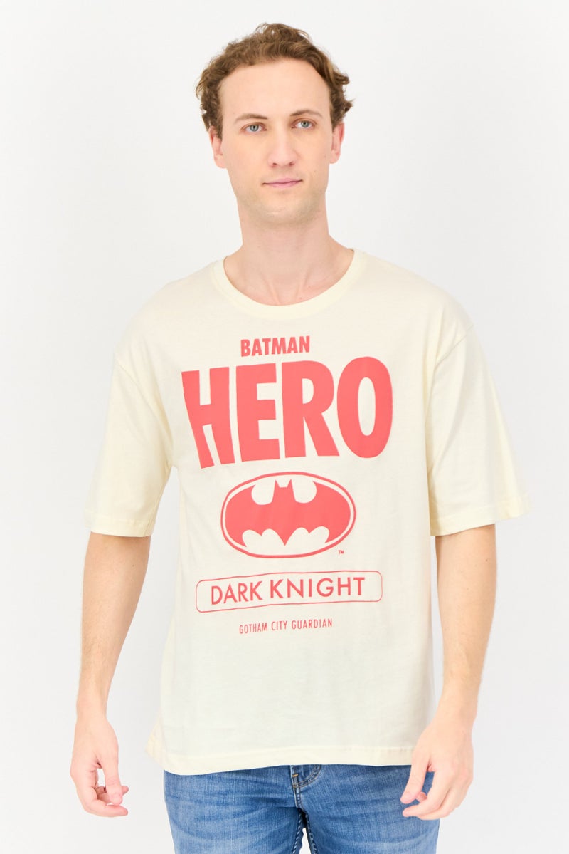 DC Comics Batman Men Crew Neck Short Sleeve Graphic Print T-shirt, Cream - Image 1