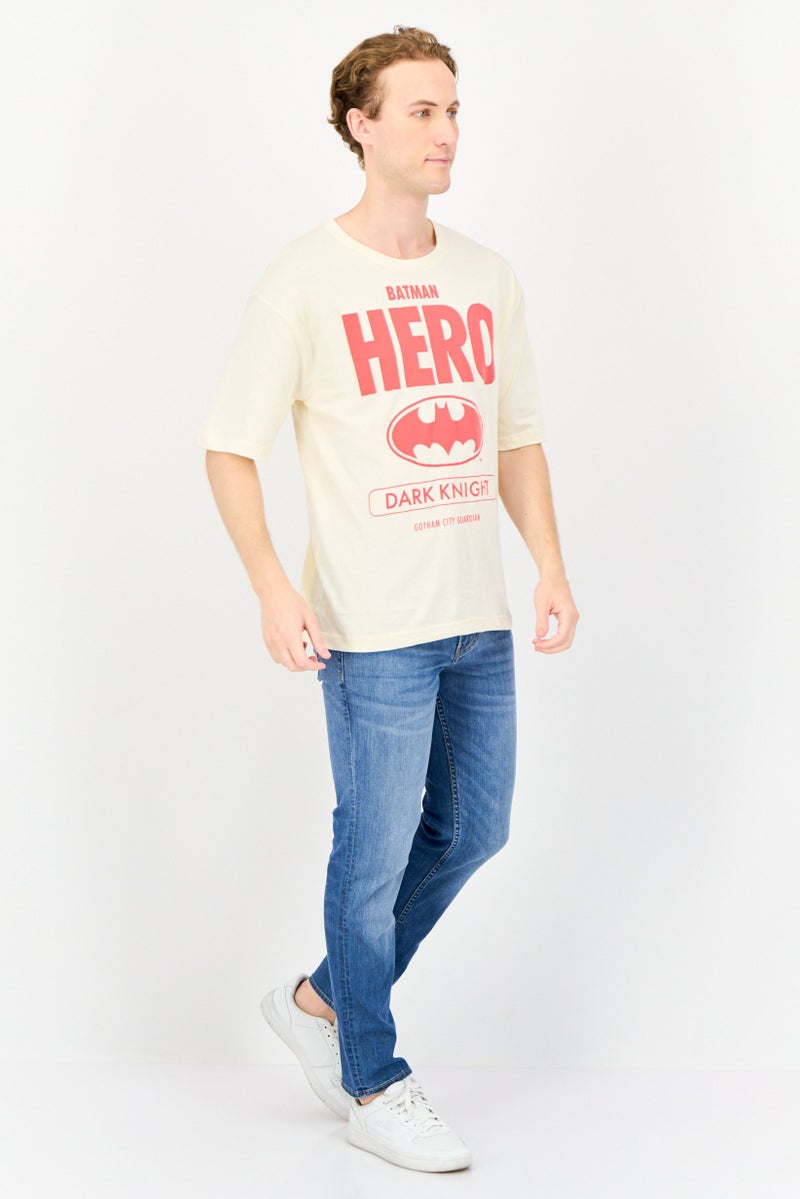 DC Comics Batman Men Crew Neck Short Sleeve Graphic Print T-shirt, Cream - Image 4