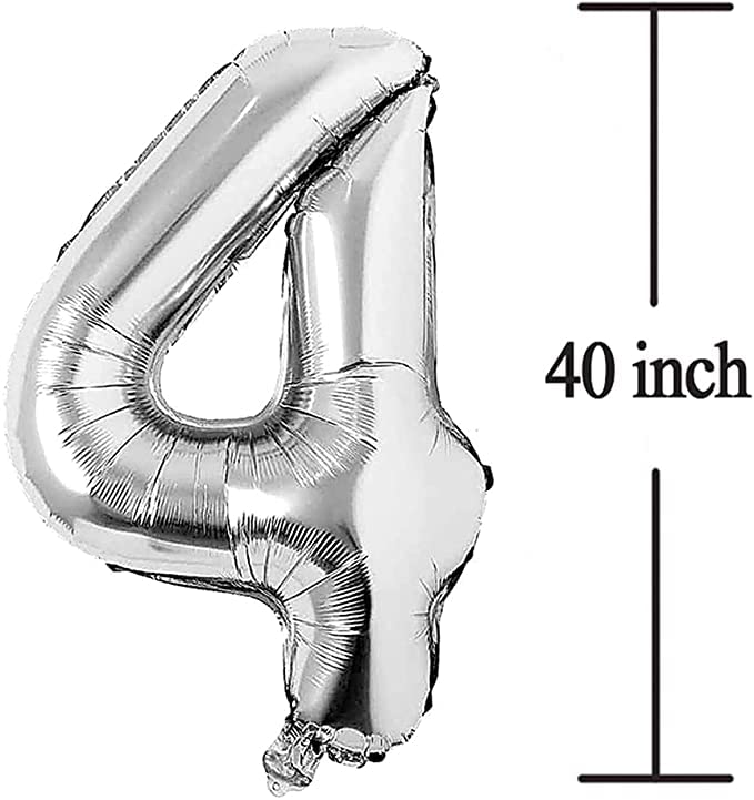 Flavouredlove 40inches four Foil Number Air or Helium Balloon Party Decoration Silver Pack of 1 | 4 Year No. Balloons Birthday/Anniversary (Silver 4) - Image 2