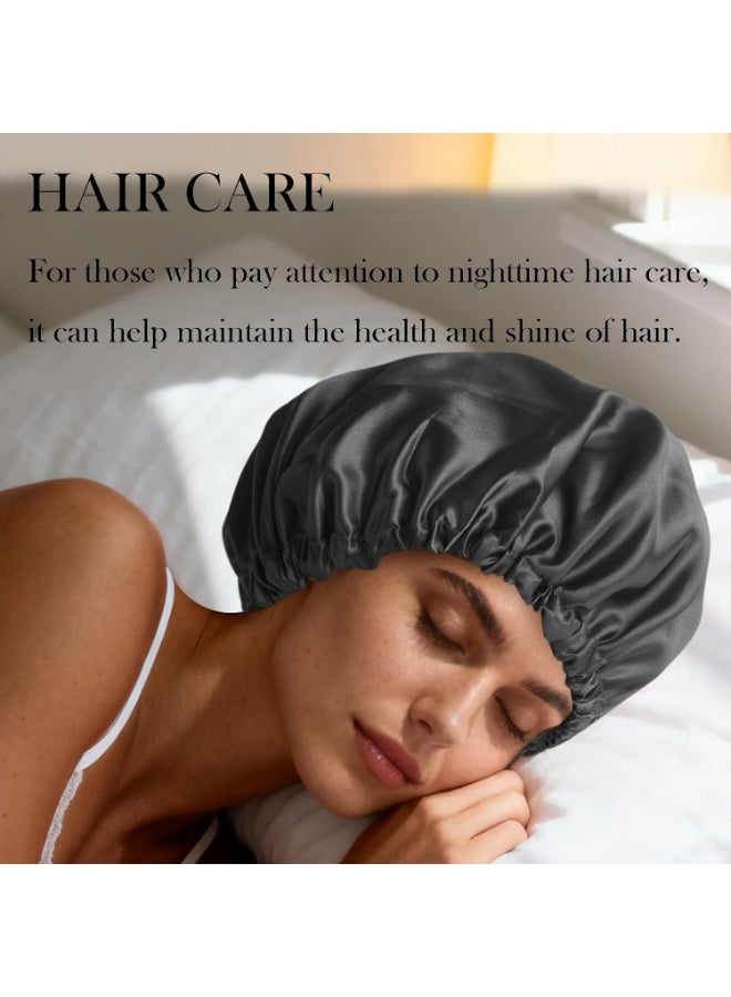 بونيه من الساتان بطبقة مزدوج من الحرير بونيه للشعر للنوم للشعر الطبيعي والمجعد للنساء (أسود) - Image 5