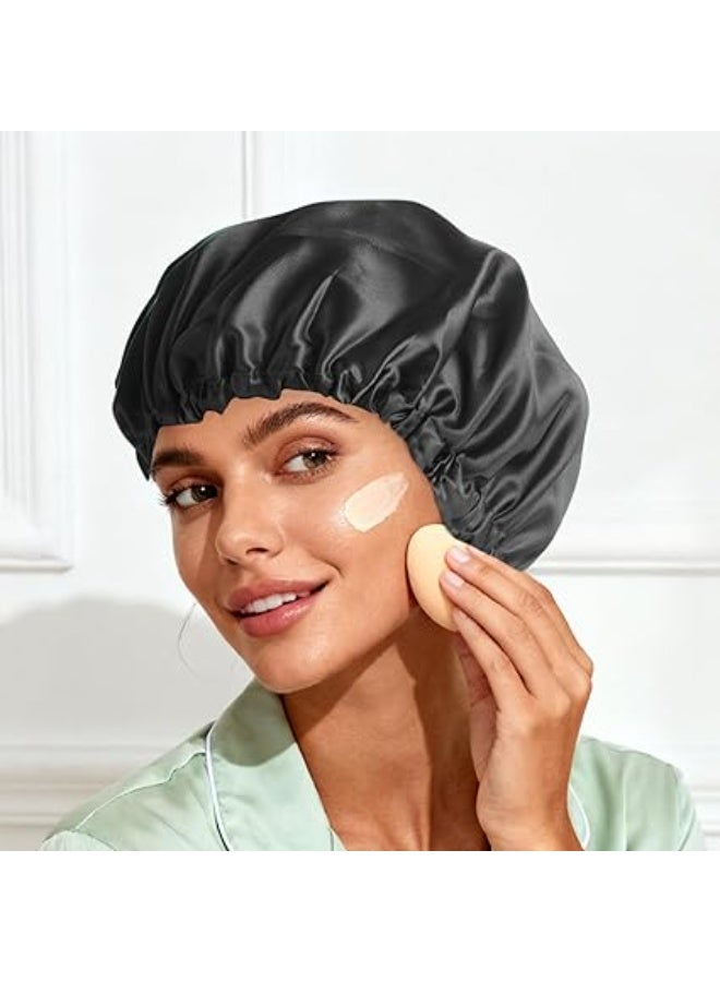 بونيه من الساتان بطبقة مزدوج من الحرير بونيه للشعر للنوم للشعر الطبيعي والمجعد للنساء (أسود) - Image 3