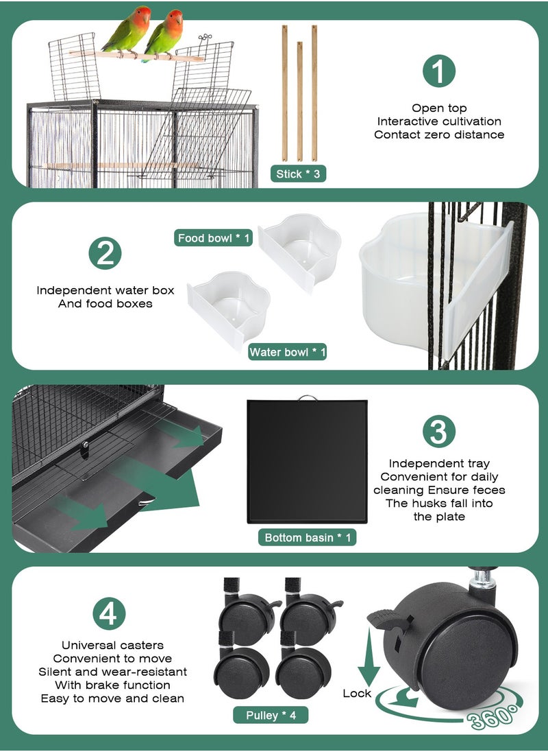 URbazaar Large Metal Bird Flight Cage, Spacious Parrot Cage with Removable Tray - Multifunctional Aviary with wheels for Convenient Bird Care & Breeding  - Image 3