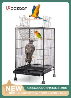 URbazaar Large Metal Bird Flight Cage, Spacious Parrot Cage with Removable Tray - Multifunctional Aviary with wheels for Convenient Bird Care & Breeding  - Image 1