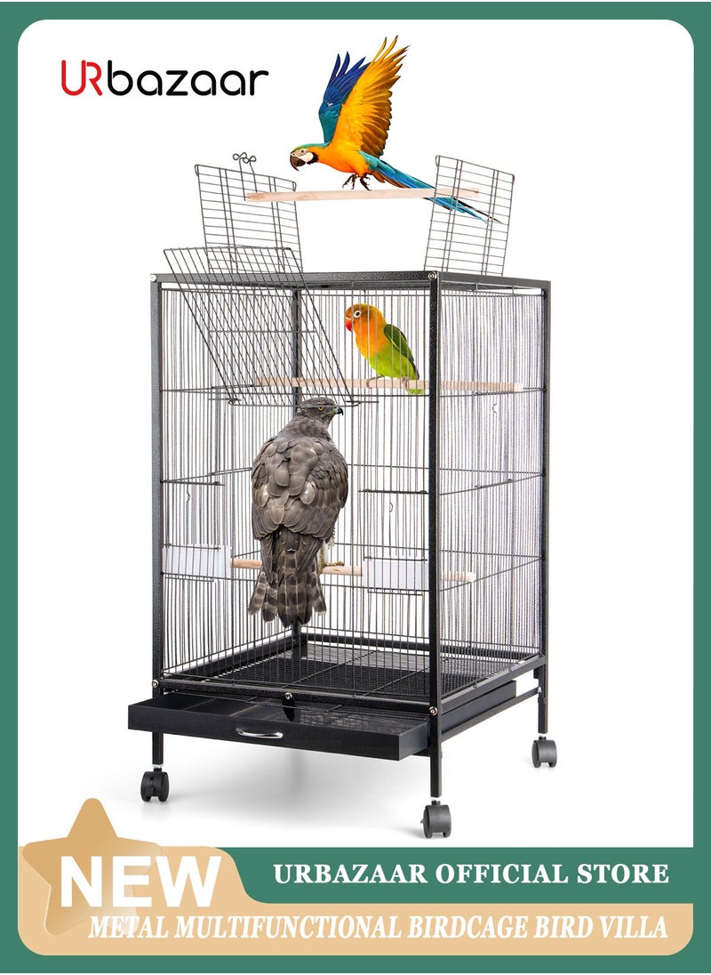 URbazaar Large Metal Bird Flight Cage, Spacious Parrot Cage with Removable Tray - Multifunctional Aviary with wheels for Convenient Bird Care & Breeding  - Image 1