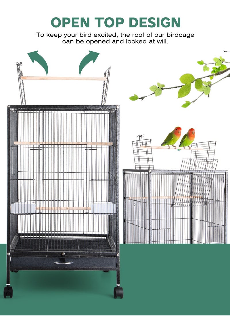 URbazaar Large Metal Bird Flight Cage, Spacious Parrot Cage with Removable Tray - Multifunctional Aviary with wheels for Convenient Bird Care & Breeding  - Image 4