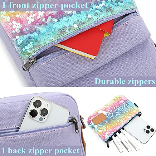 Leaper Girls Crossbody Purses 2 PCS Mermaid Messenger Bag Canvas Crossbody Bag and Purse Set for Women Purple - Image 4