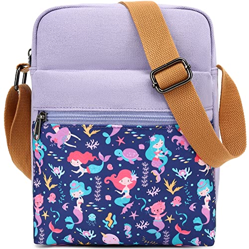 Leaper Girls Crossbody Purses 2 PCS Mermaid Messenger Bag Canvas Crossbody Bag and Purse Set for Women Purple - Image 1