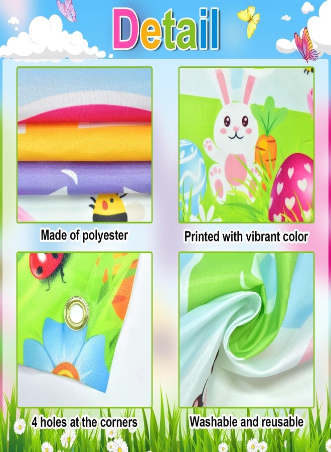 Lecheme Happy Easter Banner Large Bunny Eggs Fence Backdrop for Outdoor Classroom Easter Decorations - Image 3