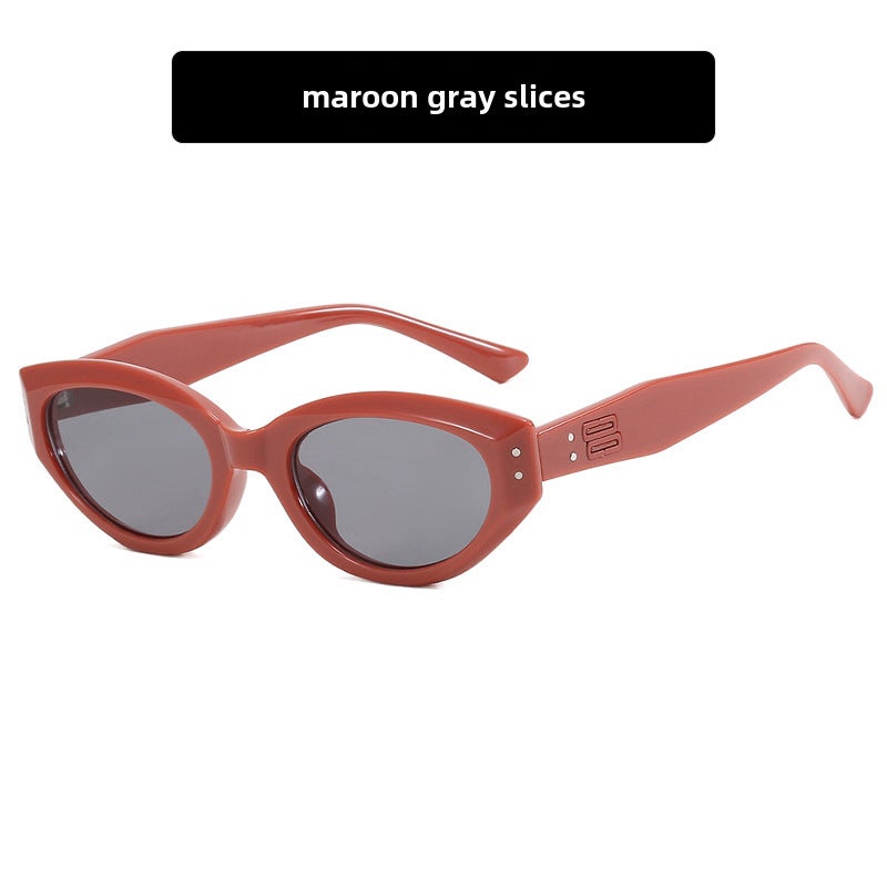 Generic 2023 Korean Retro Cat-Eye Sunglasses for Women Zaohong Grey Slice 
