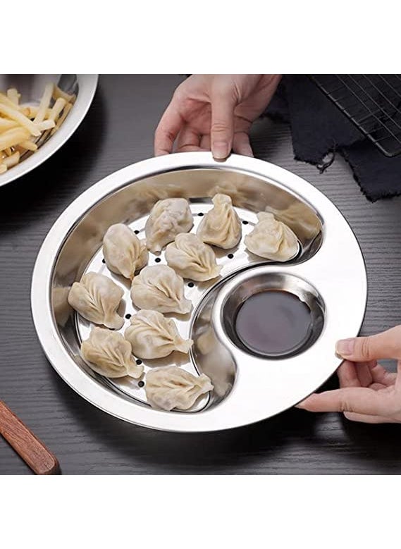 FreshDcart FreshDcart FDCA164 Stainless Steel Dumplings Plate Fruit Dish Drainer with Dipping Saucer Double Layer Draining for Dinner Lunch Use Multicolor Pack of 1  - Image 2