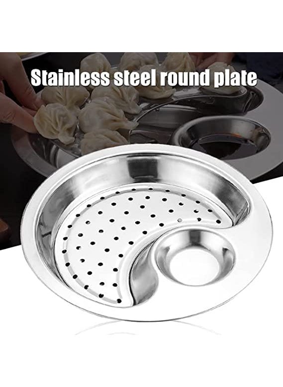 FreshDcart FreshDcart FDCA164 Stainless Steel Dumplings Plate Fruit Dish Drainer with Dipping Saucer Double Layer Draining for Dinner Lunch Use Multicolor Pack of 1  - Image 3