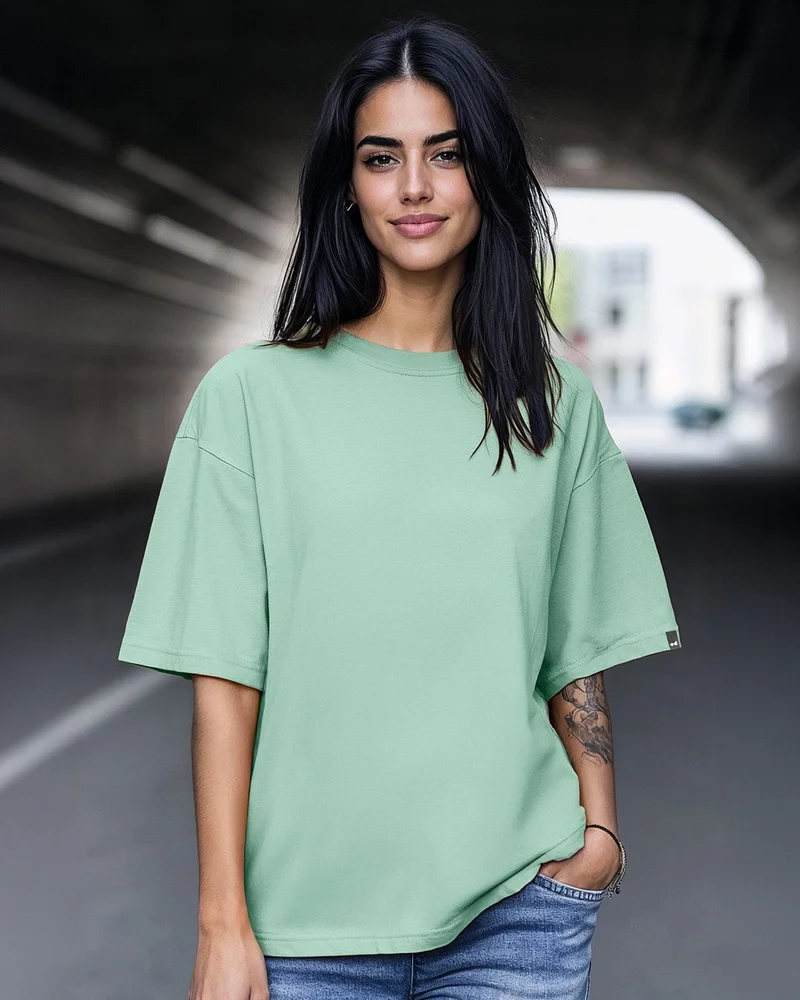 bewakoof Women's Iceberg Green Oversized T-shirt