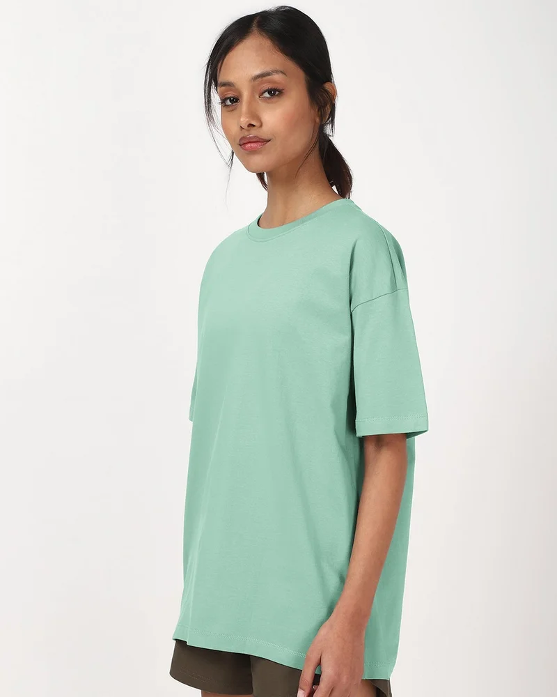 bewakoof Women's Iceberg Green Oversized T-shirt