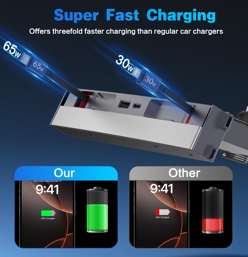 VSTM Upgrade 125W USB Hub for Tesla Model Y Juniper 2025-2026 & Model 3 Hingland 2024-2025, Multi Ports Phone Charger with Retractable Cables, Waterproof Docking Station Center Console Accessories - Image 2