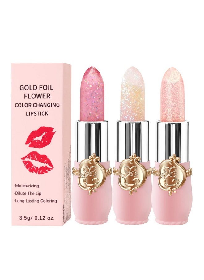 Bestland 3 Pcs/Set Flower Jelly Lipstick Set Temperature Change Moisturizer Long Lasting Nutritious Balm Magic Color Change Lip Gloss (Flower Jelly Lipstick 070809)  - Image 1