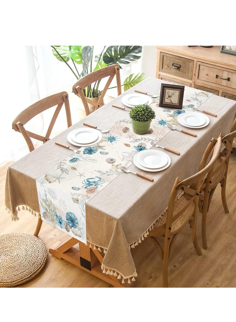KASTWAVE Blue Beach Seashell Table Runner, Cheesecloth Table Runner, Summer Ocean Coastal Nautical Burlap Table Runner, Seasonal Spring Kitchen Dining Coffee Table Center Decor, for Wedding Baby Bridal Shower - Image 3
