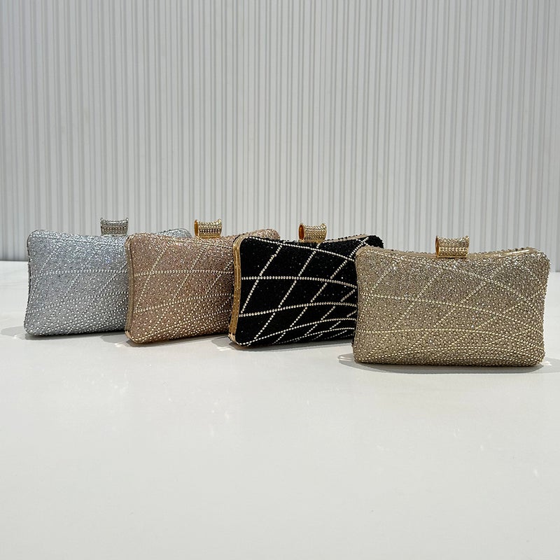 Manufacturer Dinner Bag Rhinestone Dress Bag Geometric Pattern Trendy Square Bag Versatile Clutch Bag With Diamonds - Image 2