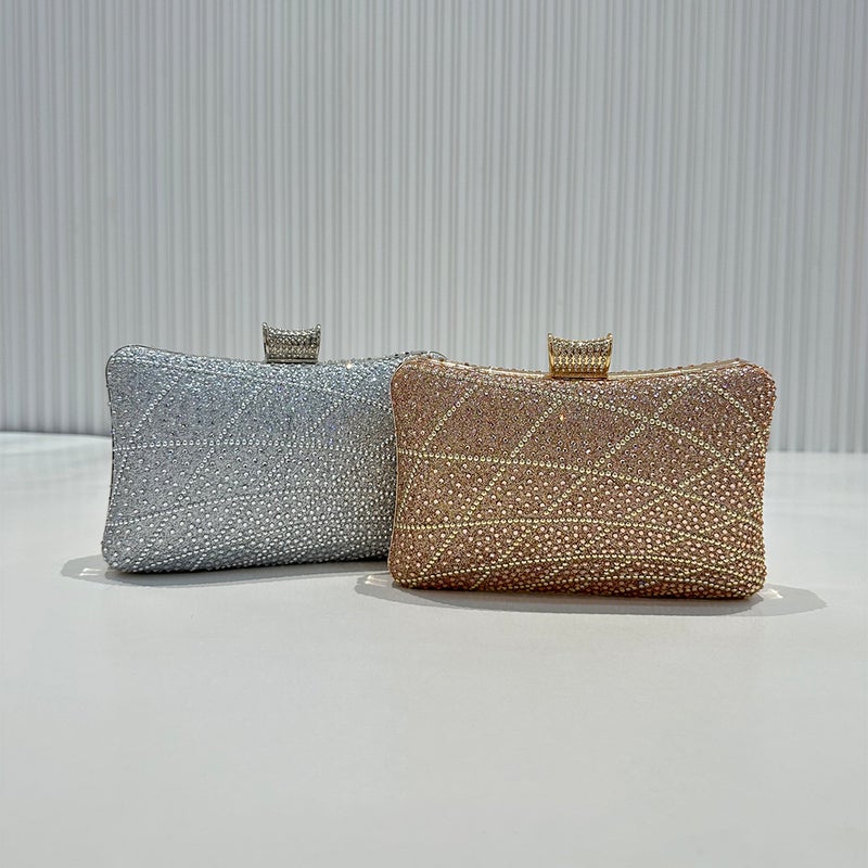 Manufacturer Dinner Bag Rhinestone Dress Bag Geometric Pattern Trendy Square Bag Versatile Clutch Bag With Diamonds - Image 4