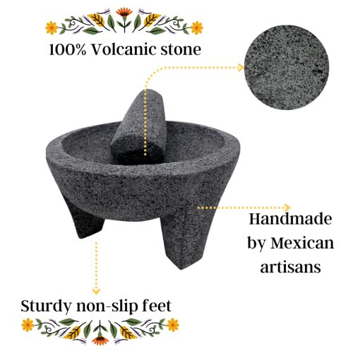 LINDO Brand 6 inch Molcajete Mortar and Pestle, Mexican Handmade with Lava Stone,Herb Bowl, Spice Grinder, Pill Crusher, Pesto Powder, Volcanic Stone - Image 3