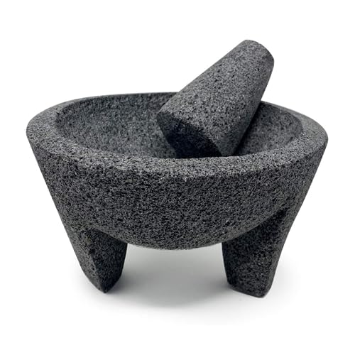LINDO Brand 6 inch Molcajete Mortar and Pestle, Mexican Handmade with Lava Stone,Herb Bowl, Spice Grinder, Pill Crusher, Pesto Powder, Volcanic Stone - Image 1