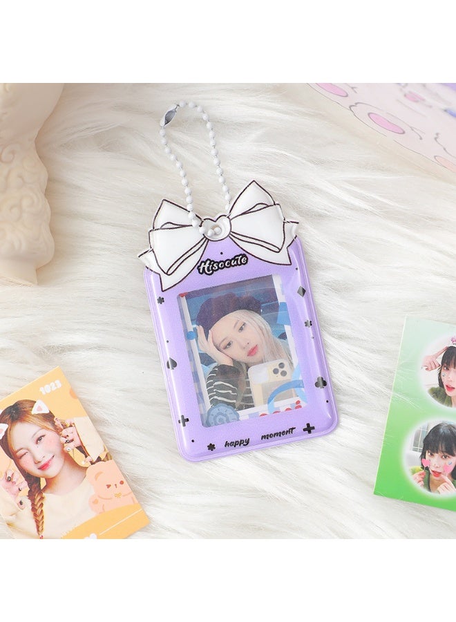 NIBEMINENT 1 - Piece Cute Bow Kpop Photo Card Holder Pendant Key Chain ID Badge Holder ID Card Holder Photo Card Protector for School ID Office ID Access Card for Women Girls - Image 1