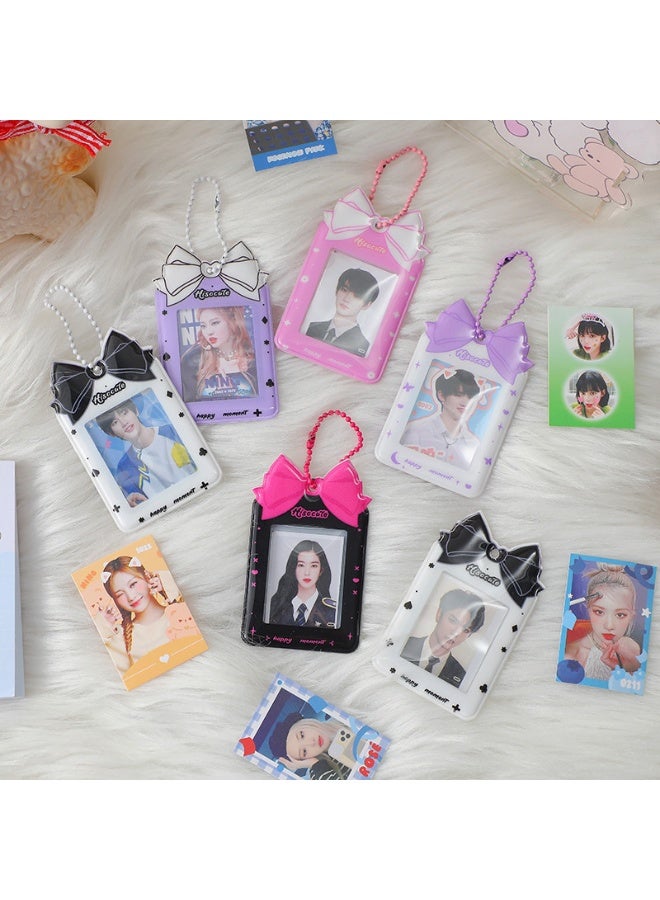 NIBEMINENT 1 - Piece Cute Bow Kpop Photo Card Holder Pendant Key Chain ID Badge Holder ID Card Holder Photo Card Protector for School ID Office ID Access Card for Women Girls - Image 2