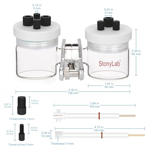 stonylab H-Type Electrolytic Cells, Borosilicate Replaceable Ion-Exchange Membrane Electrolyzer Sealed Electrochemical Cells with PTFE Lids and Electrodes, 50 ml - Image 3