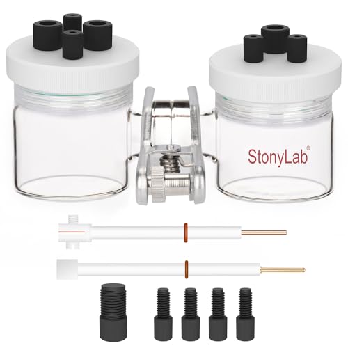 stonylab H-Type Electrolytic Cells, Borosilicate Replaceable Ion-Exchange Membrane Electrolyzer Sealed Electrochemical Cells with PTFE Lids and Electrodes, 50 ml - Image 1