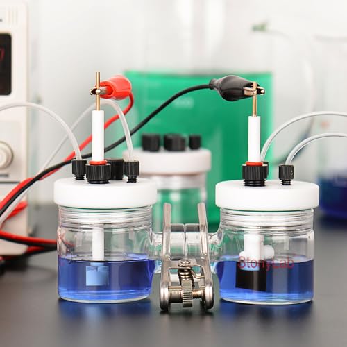 stonylab H-Type Electrolytic Cells, Borosilicate Replaceable Ion-Exchange Membrane Electrolyzer Sealed Electrochemical Cells with PTFE Lids and Electrodes, 50 ml - Image 4